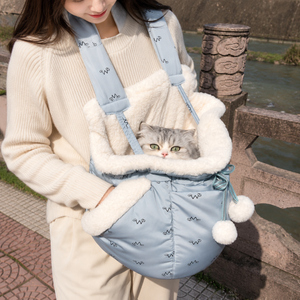 Warm plush winter cat carrier backpack with open front design