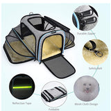 Airline-approved expandable cat carrier with mesh windows and reflective tape