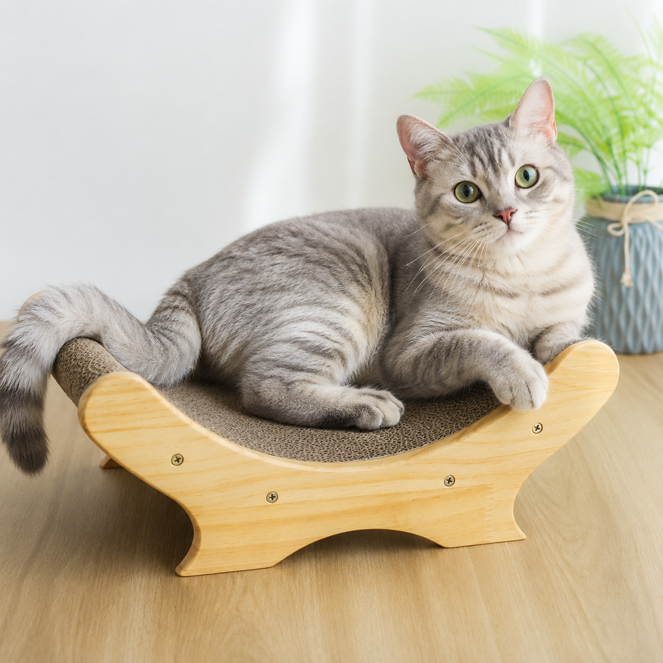 U-shaped corrugated cardboard cat scratcher bed and lounge
