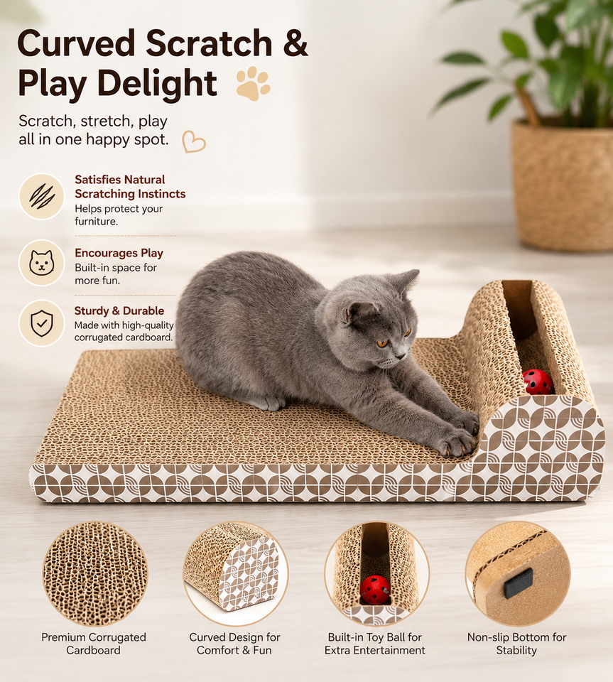 Circular corrugated cardboard cat scratching board, vertical design