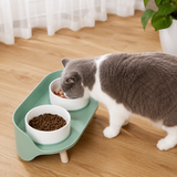 Adjustable tilted double cat bowl for food and water, spill-proof design